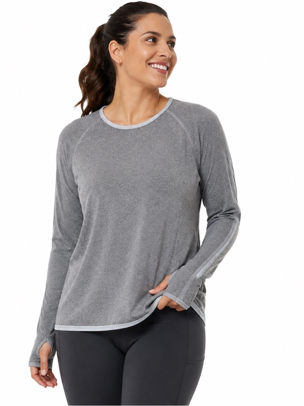 Title Nine M Gray Long Sleeve Athletic Top Thumbholes Running Hiking